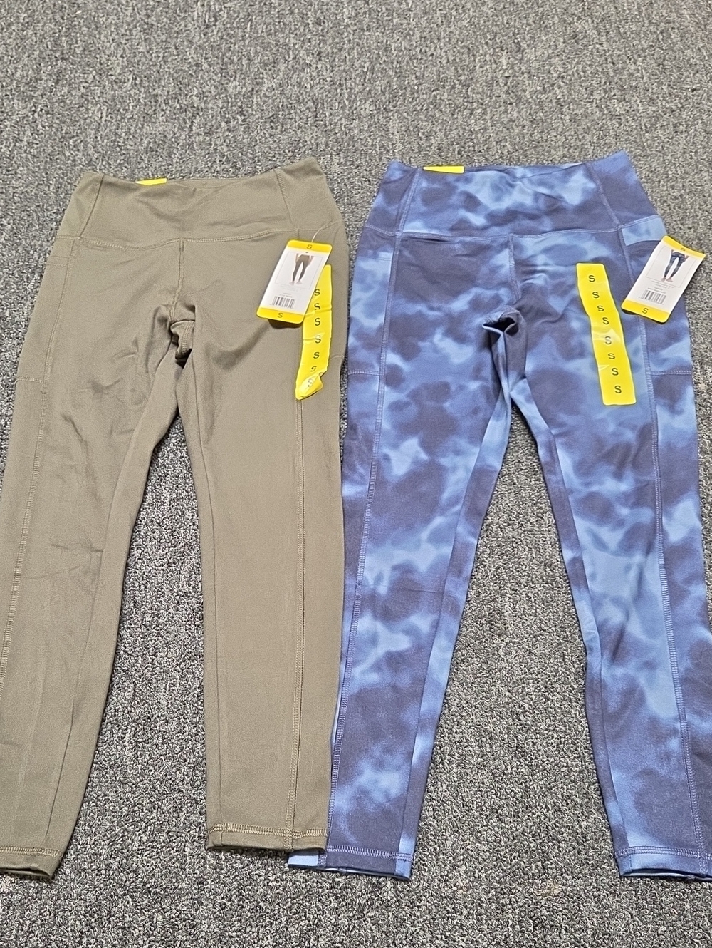 (#4C) 2 Pairs Danskin Olive Solid & Blue Tie-Dye Performance Leggings Set